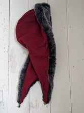 Port wine red wool, faux fur hood, was £80 now £60
