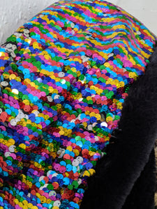 Larger rainbow sequin, faux fur hood, was £80 now £45