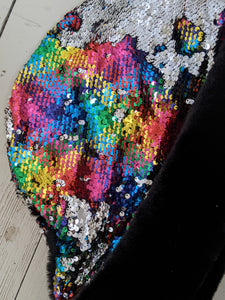 Rainbow and silver, faux fur hood, was £80 now £60