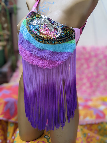 Lilac ombre. Strawberry Daiquiri (berry colours, fluffy rainbow sequin bumbag