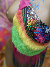 Cerise and green Citrus fluffy rainbow sequin bumbag
