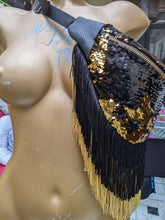 BOUDICCA gold and black sequin fringed  bum bag fanny pack. Burning man, festivals, nights out
